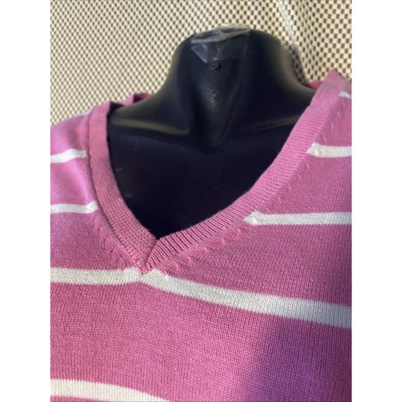 Joe Fresh Pink & White Striped V-Neck Sweater Size Lg‎ - Picture 2 of 5